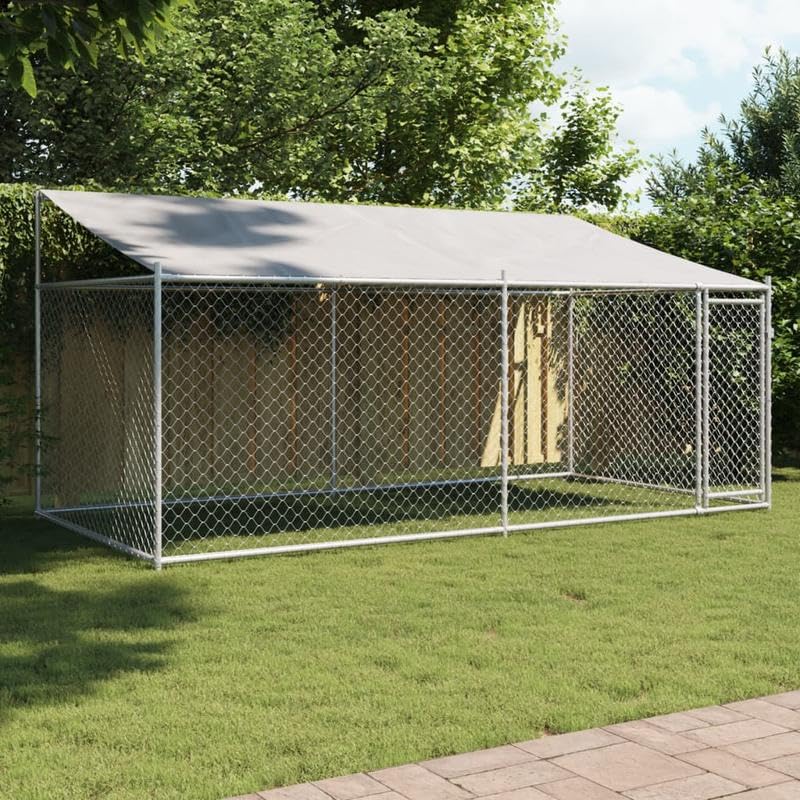 Eleganz Hundezwinger aus verzinktem Stahl 4x2x2 m mit Dach und Tür – Robuster und wetterfester Auslauf für Hunde im Garten