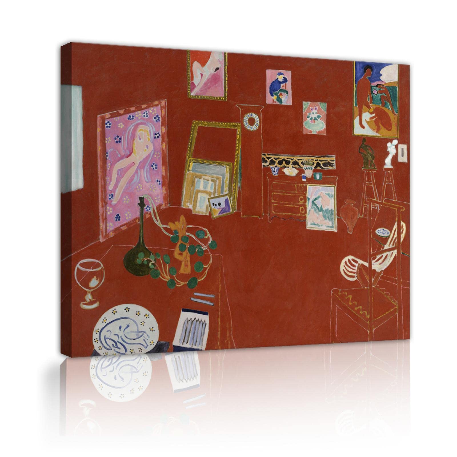 OUSHION ART The Red Studio, Henri Matisse Retro Fauvism Pintura al óleo Impresiones sobre lienzo Espacio estético abstracto Carteles para la decoración de la granja 70x91cm marco interno