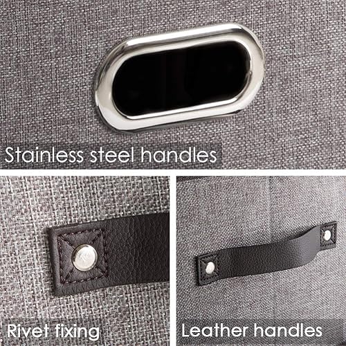 Miniatura 10 de PRANDOM Fodable - Contenedores de almacenamiento para armario, canastas decorativas de tela con asas de cuero y metal para estantes, dormitorio,