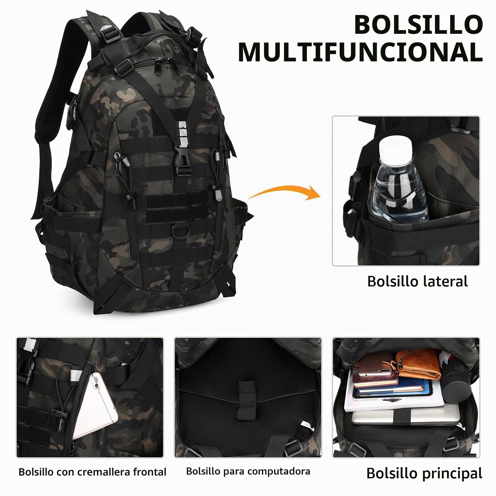 HUNTVP 30L/35L Táctical Backpack Mochila de Asalto Mochila de Marcha Molle Militar Gran Bolsa de Hombro Impermeable para Las Actividades Aire Libre Senderismo Viajar