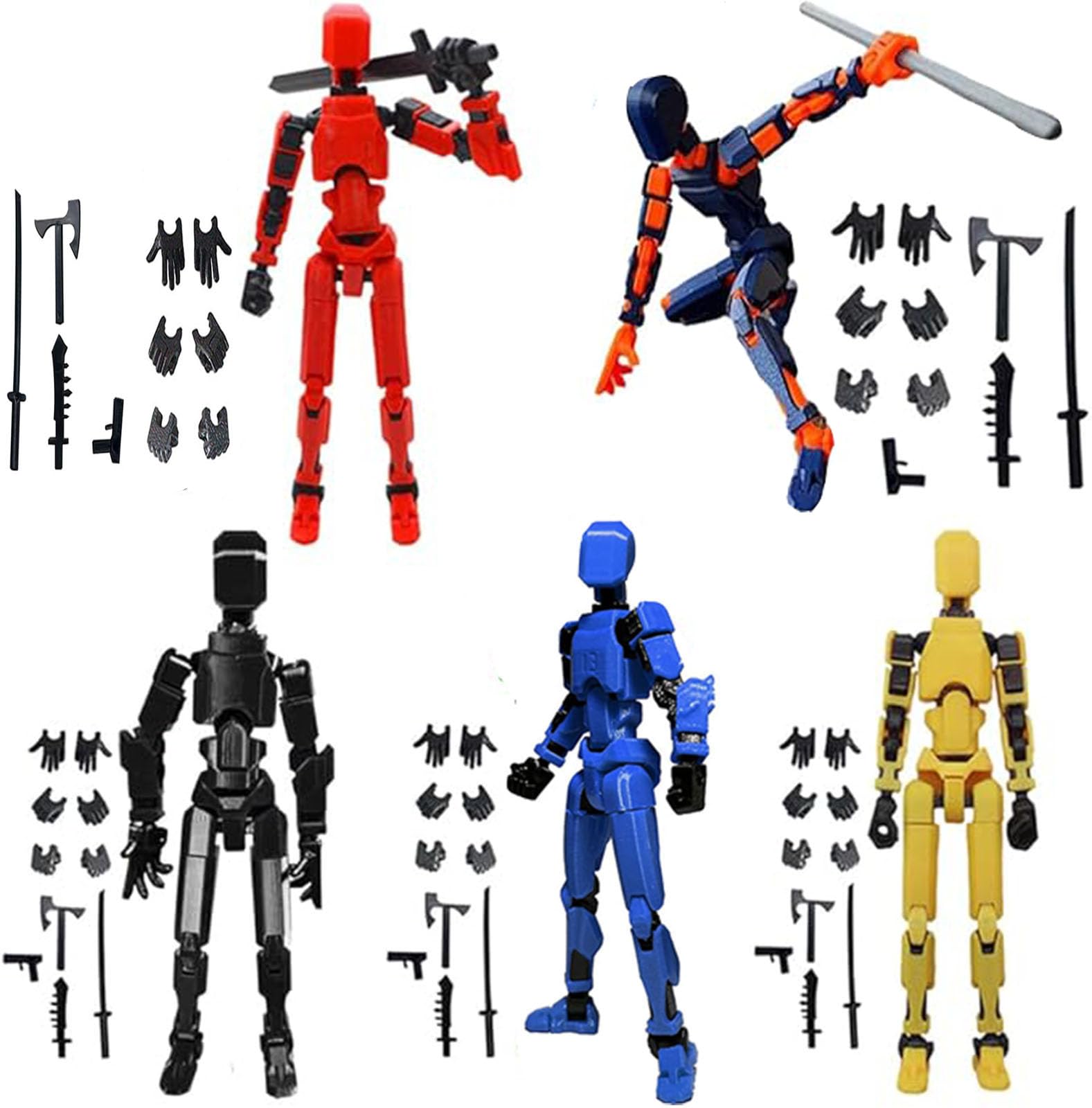 XIALIN T13 Action Figure Set(Assembly Completed) 3D Printed Multi-Jointed Movable Robot Dummy Set with Full Articulation for Stop Motion Animation (5pcsA)