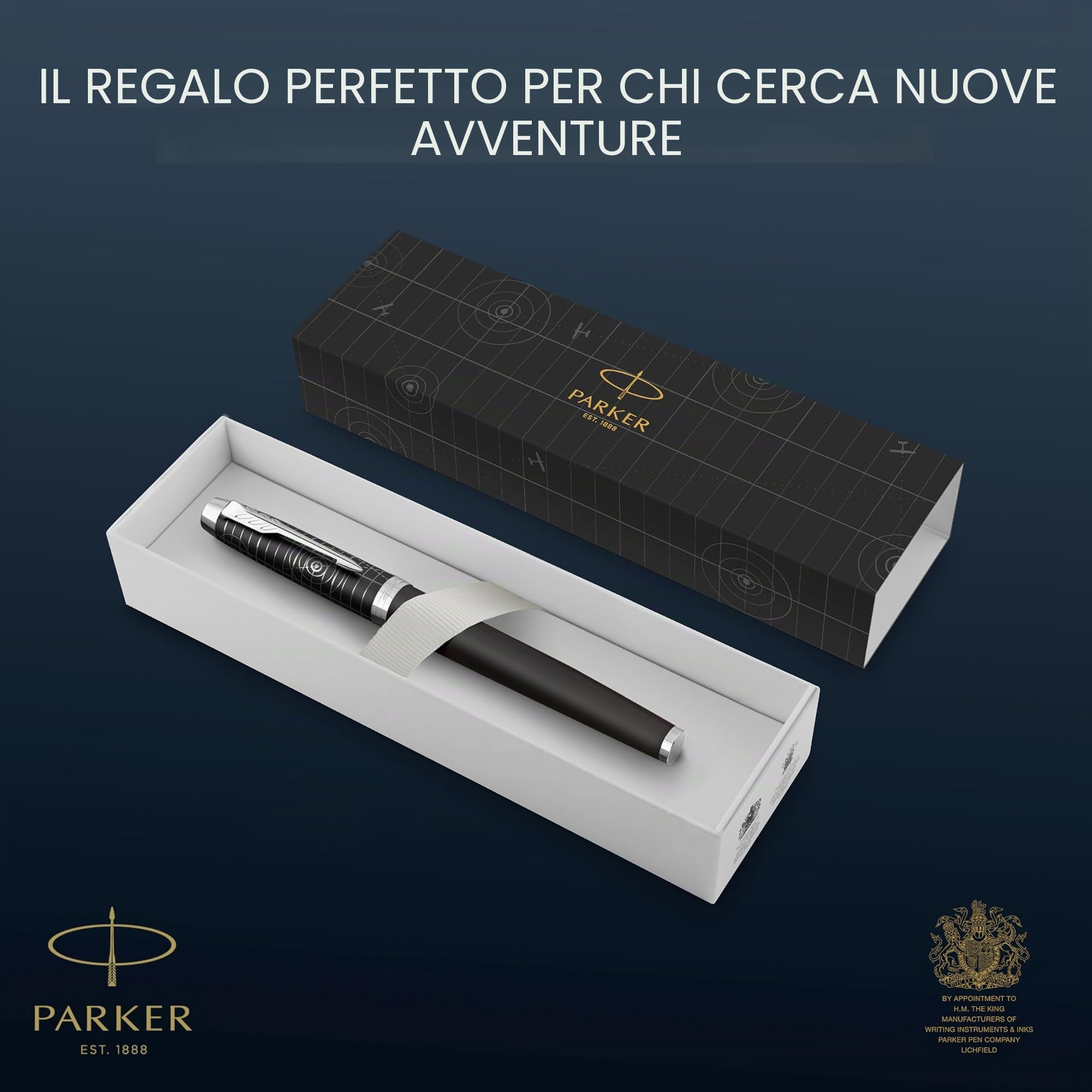 Parker IM Premium Penna Stilografica | Collezione Legacy of Flight | Rifiniture Cromate | Pennino Fino | Inchiostro Blu | Confezione Regalo