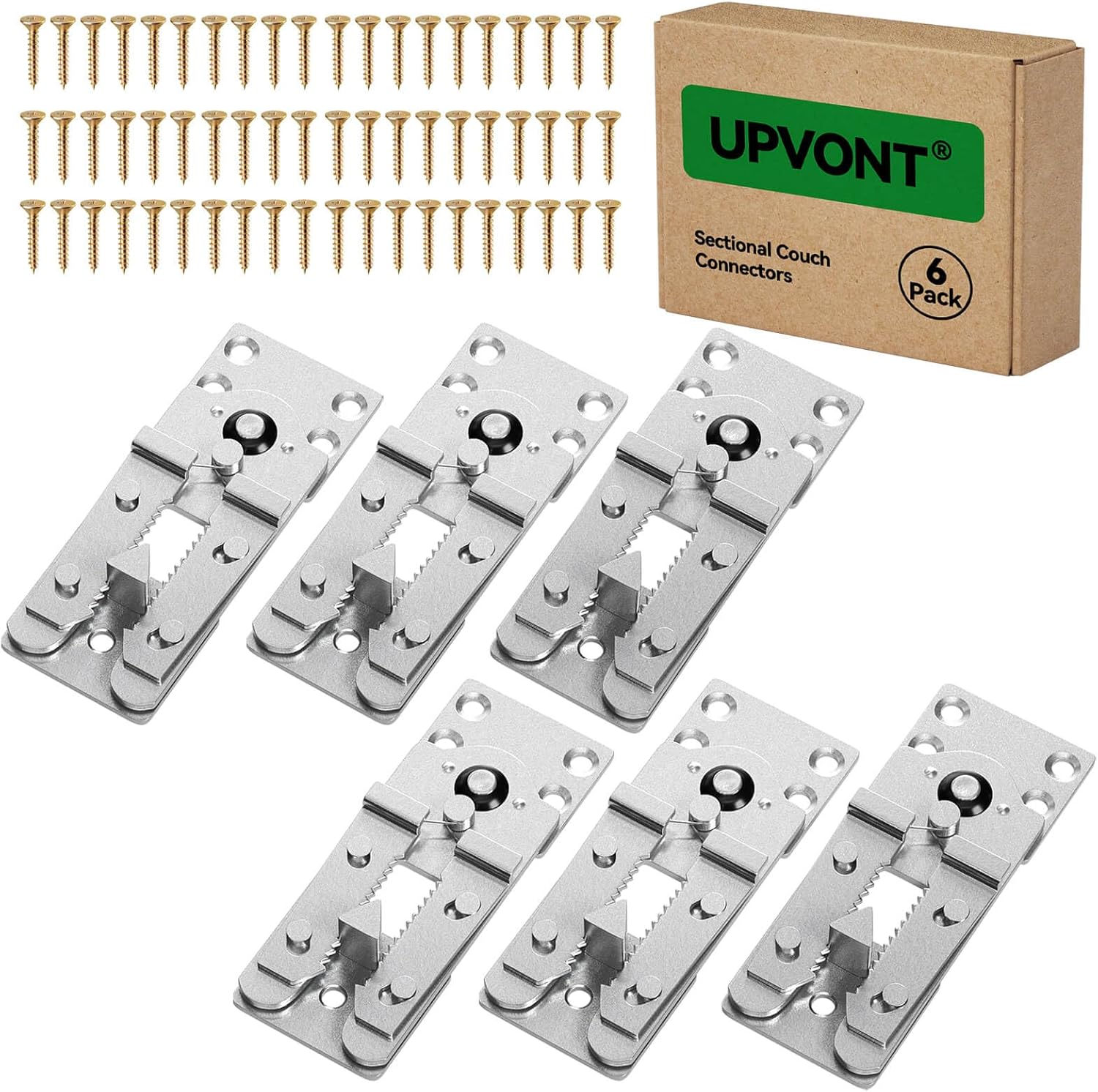 Sectional Couch Connectors, Thickened Interlocking Alligator Couch Connectors to Make Sectional Stay (6 Pack+60 Screws)