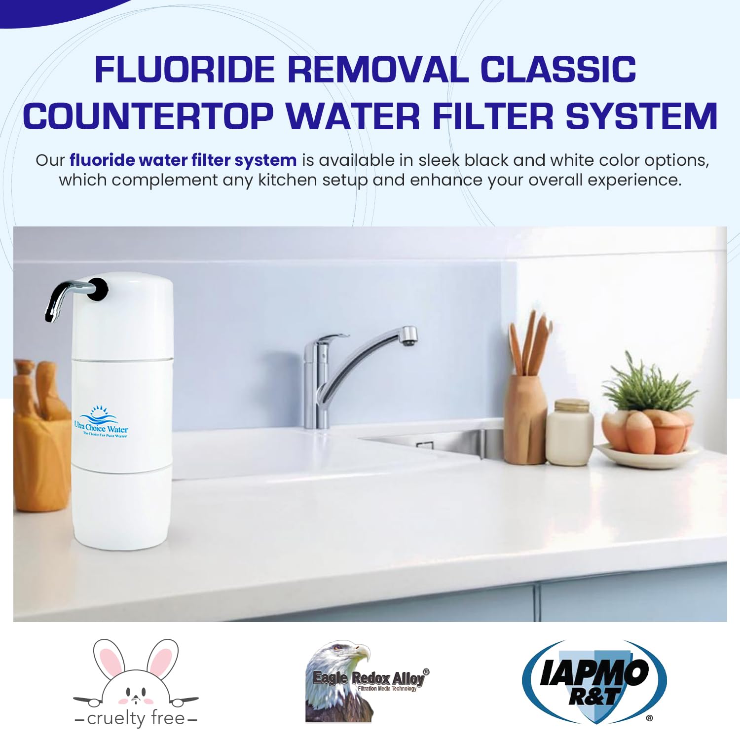 Fluoride Removal | Classic Countertop Water Filter System | White | Crystal Quest