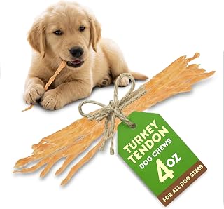 Only Natural Pet Turkey Tendons for Dogs, Natural Dog Chews, Turkey Tendon Strips - Alternative to Rawhide Bones, Long Lasting Chews for Small Medium & Large Breed Dogs, Puppy Chew Treats - 4 oz