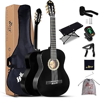 Winzz Konzertgitarre 4/4 Erwachsene, Klassische Gitarre Anfänger Set für Kinder ab 11+ Jahre - Schwarz Glänzend (39 Zoll)