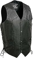 Vista 1 de Event Leather EL1315 Chaleco de cuero negro para motocicleta para hombres con encaje lateral, chalecos de motocicleta para adultos