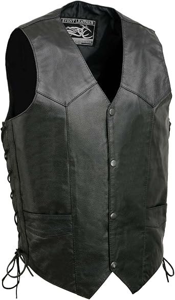 Event Leather mens El1315go Mens Black Snap Motorcycle Leather Vest