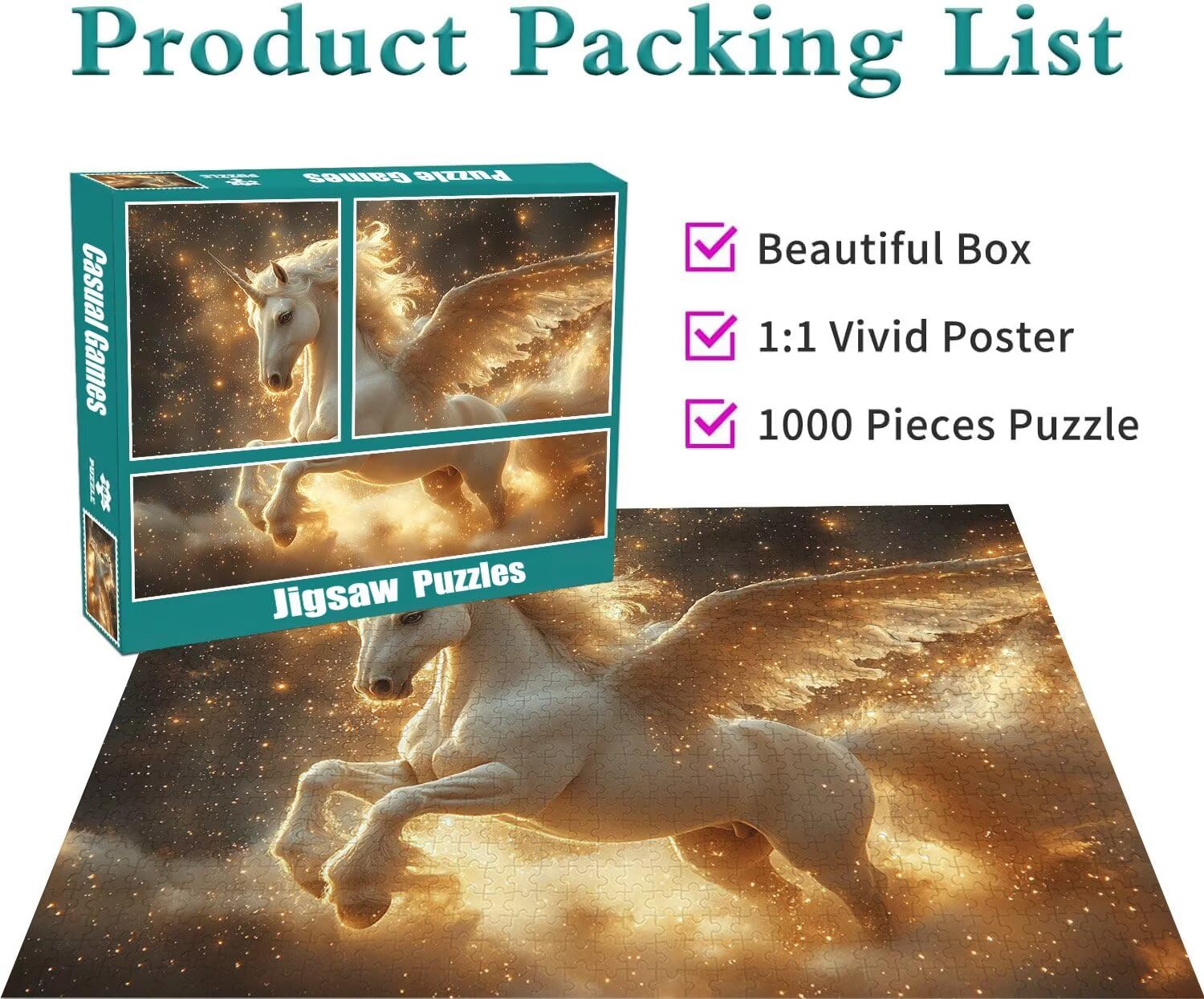 Einhorn Puzzle für Erwachsene Kinder Anspruchsvoll 5000 Teile Impossible Klassische Puzzles Schwer Pferd ab 8 9 10 Jahre Mädchen Jungen Jigsaw Kunst Educa,für Dekoration und Geschenke 105x156cm t-85