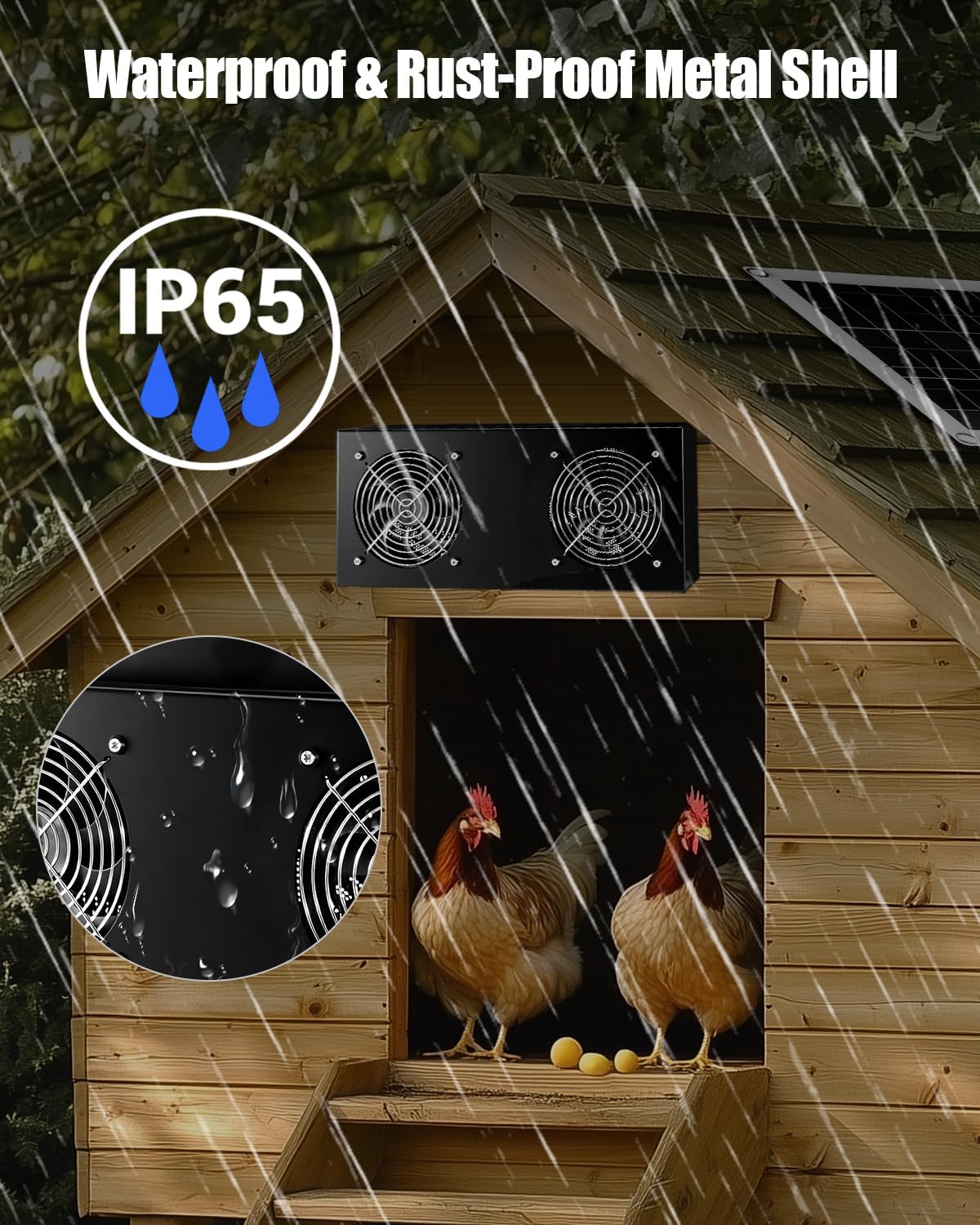 20W Solar Ventilation Fan for Chicken Coops Greenhouses Sheds Pet Houses, Outdoor Dual Fan with Metal Housing, Waterproof Solar Powered Exhaust Fan, Plug and Play