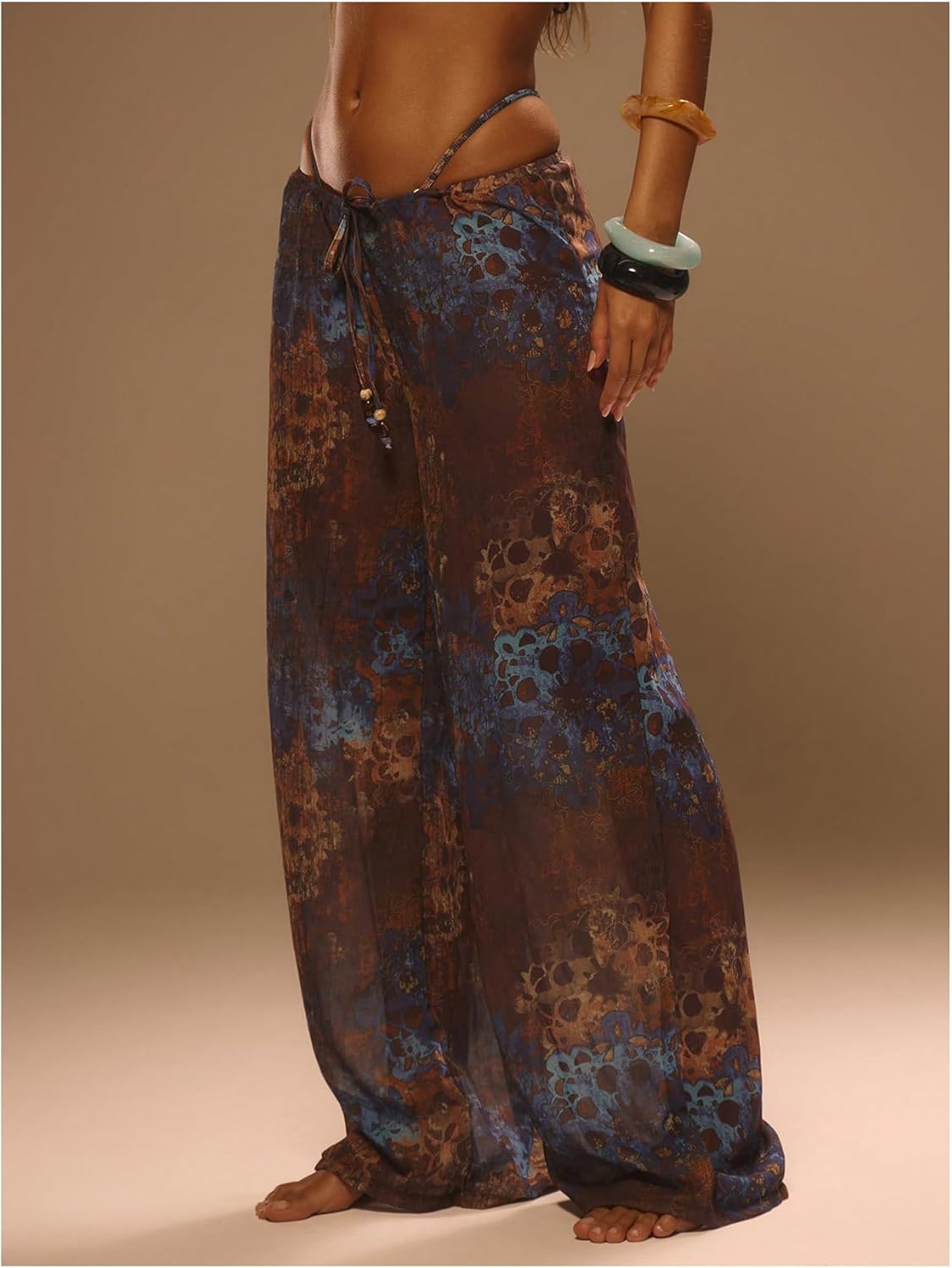 Women's Beach Cover Ups Drawstring Elastic Wide Leg Beach Pants Bathing Suit Cover Up for Swimwear - Image 2