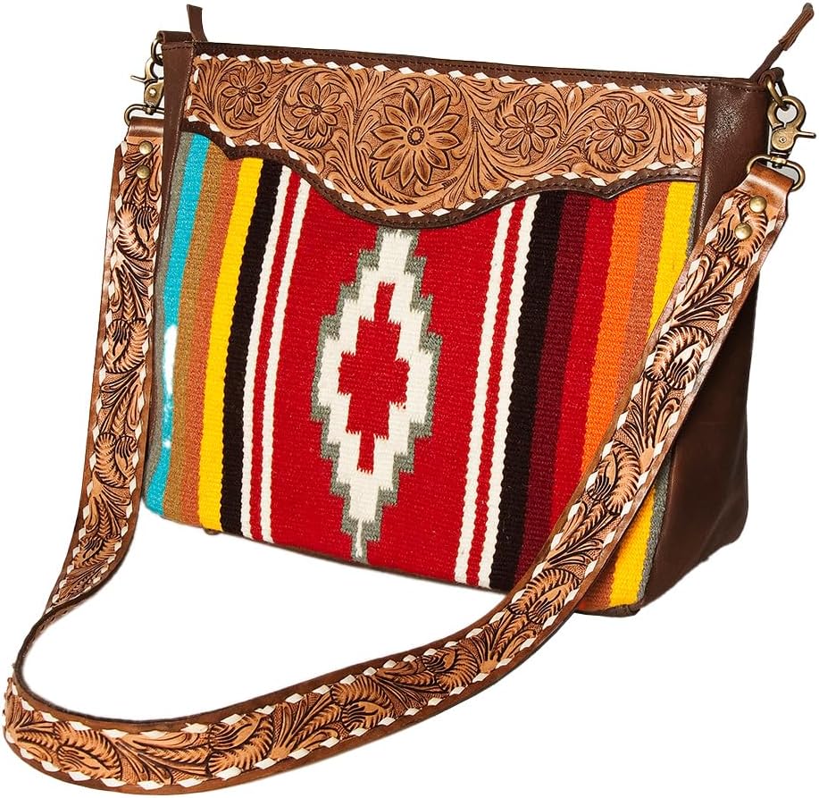 American Darling Messenger Saddle Blanket Genuine Leather Western Women Bag Handbag Purse | Crossbody for Cute