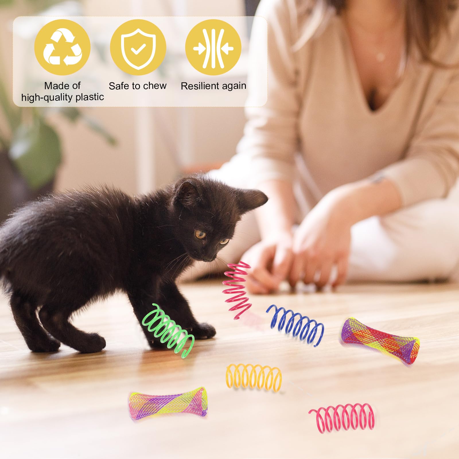 wlertcop 42 Pcs Cat Springs, Colorful Spring Cat Toy, BPA-free Plastic Coil Spiral Springs Pet Interactive Toys - Image 4