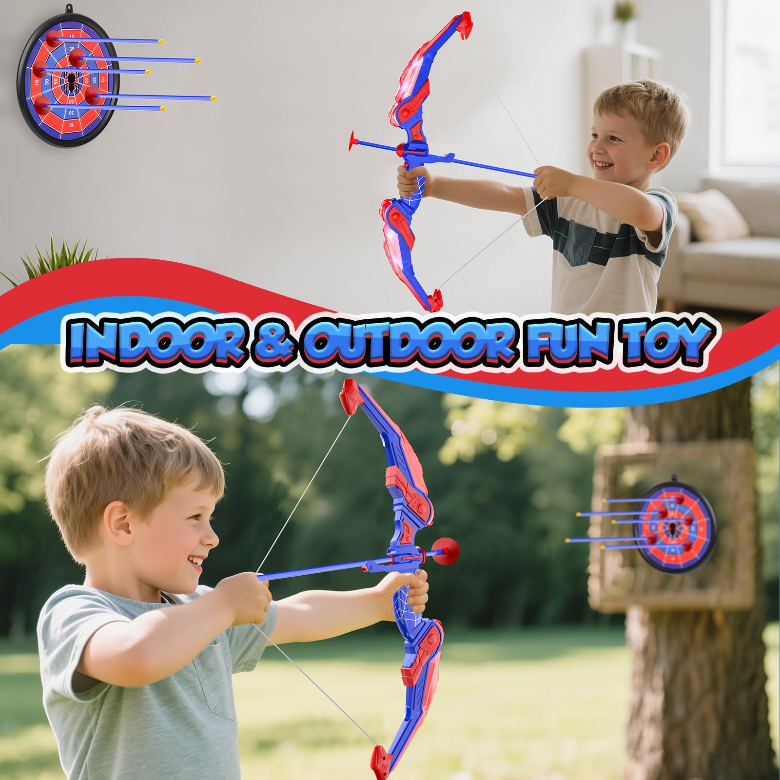 Arc Et Flèche Jouet LED Pour Enfants - Kit Complet Avec Cible Mobile Et Accessoires