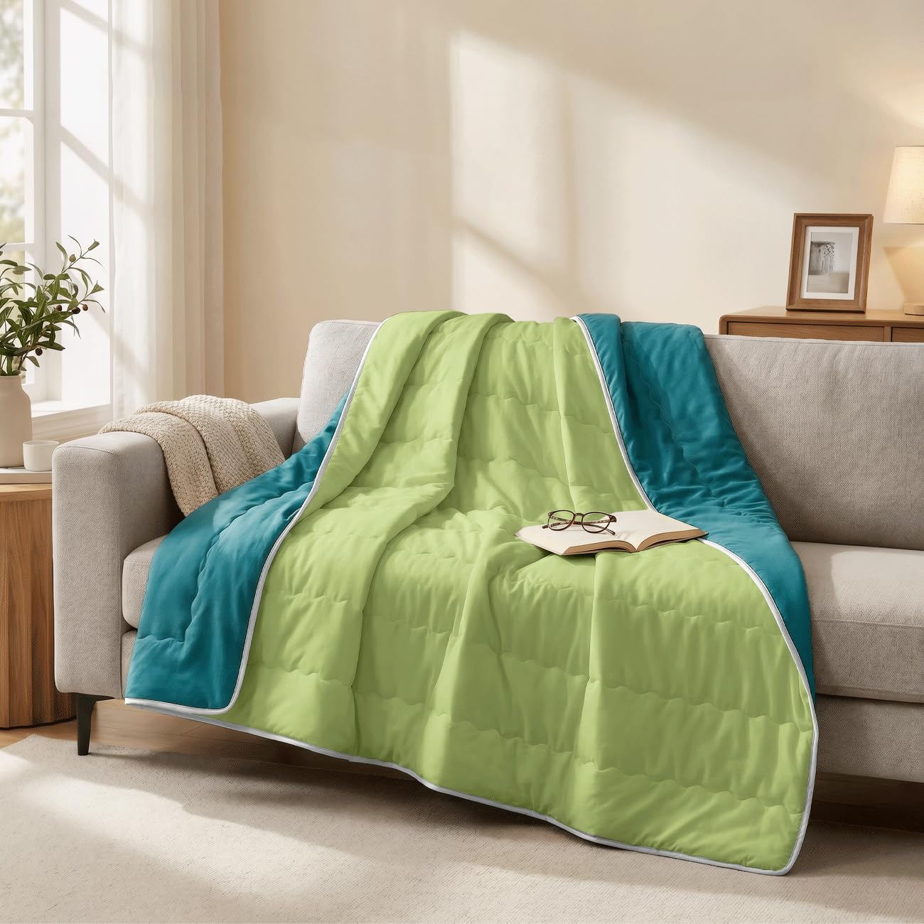 Odot Edredón de Satén Sin Funda 4.5 TOG (Verde Claro,220x230cm)