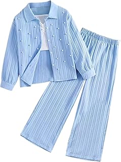MAFIA OX Girls 3 Piece Co Ord Set | Casual Top, Long Sleeve Shirt with Pearl Work & Straight Pants | Stylish Outfit for Girls Price In India