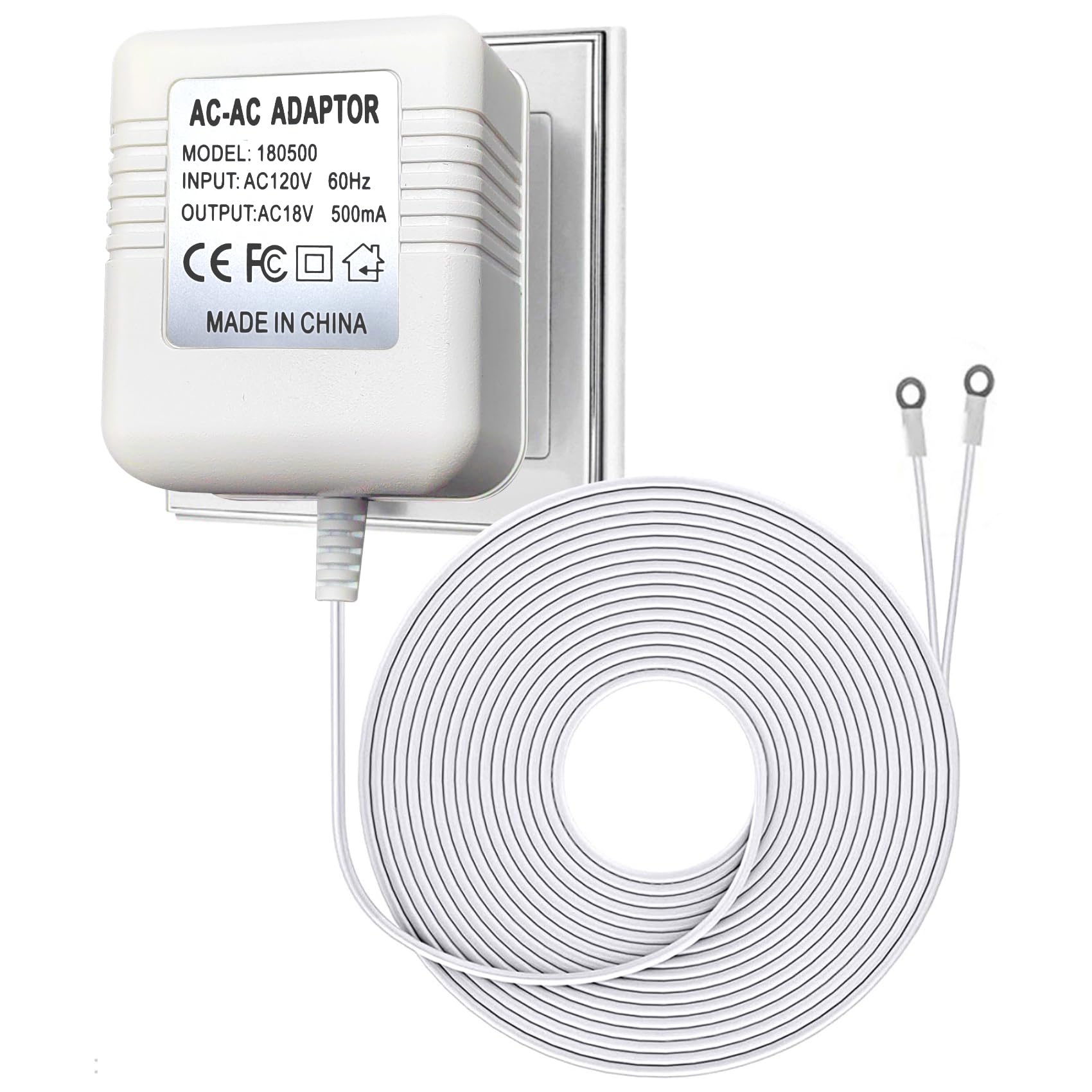 UPMMUD 18V Video Doorbell Power Adapter, Power Supply Transformer for Ring, Nest, Eufy, Arlo Doorbell, 26.2 FT, White –Pure Copper Enameled Wire