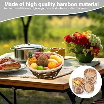 12 Pack Round Gift Baskets, 17cm Bamboo Bread Basket Handmade Woven Food Roll Baskets Small Fruit Serving Basket for Kitchen Storage Restaurant Display