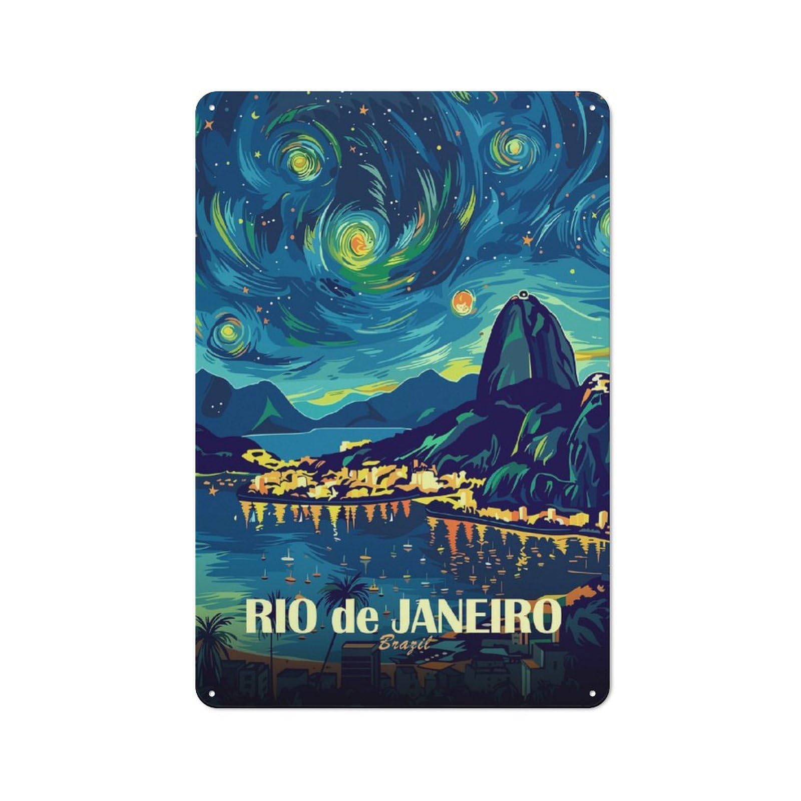 Junmoney Style-15 Casual Rio De Janeiro Brazil Starry Night Shed Metal Sign 30X20cm, Utility Space Decor For Shed, Garden Room, Porch Or Garage