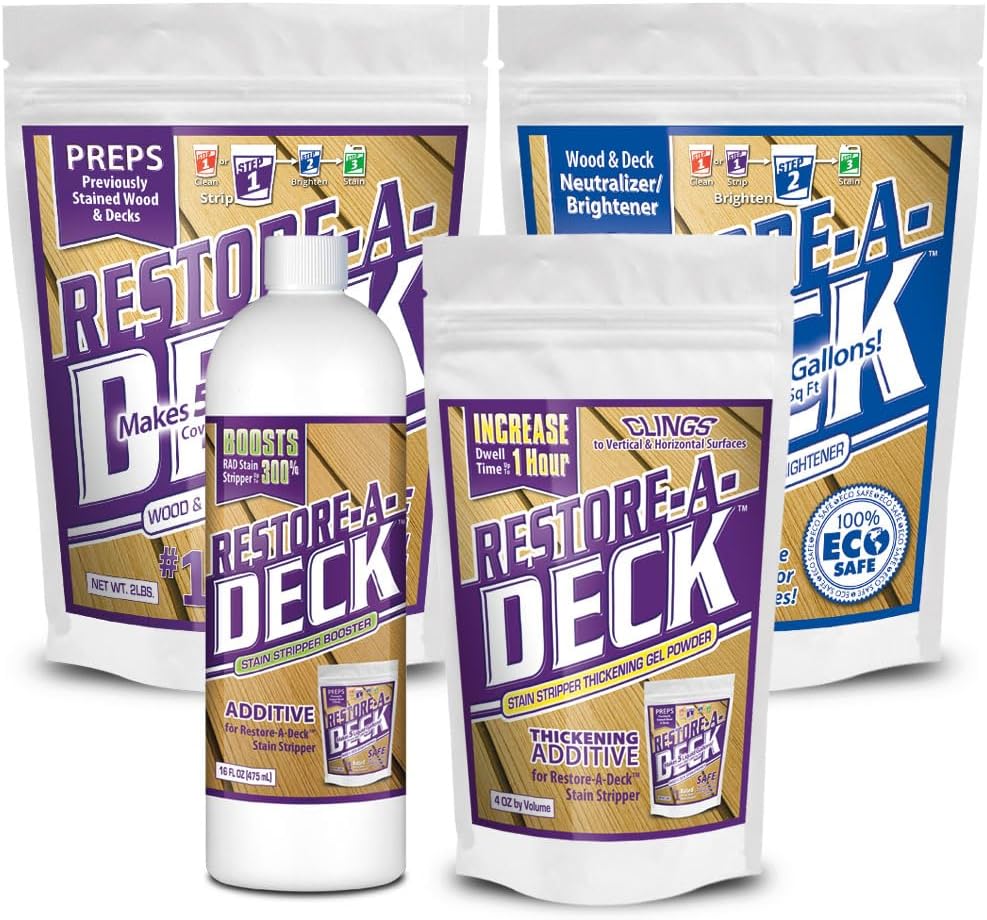 Restore-A-Deck Stain Stripper, Wood Brightener, Booster, Thickening Gel Combo Pack