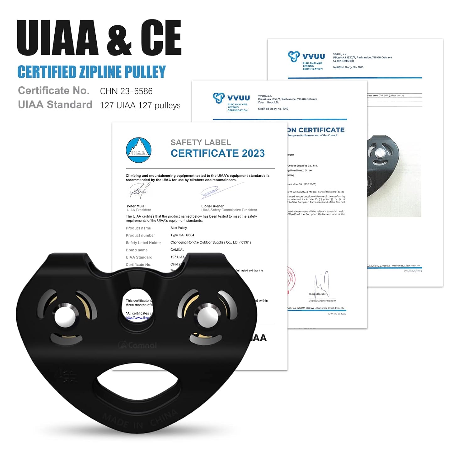 Zipline Trolley Kit with 25kN Carabiner Double Tandem Dual Pulley Speed Dual Trolley for Rock Climbing Caving Aloft Work Rescue,Black with Carabiner