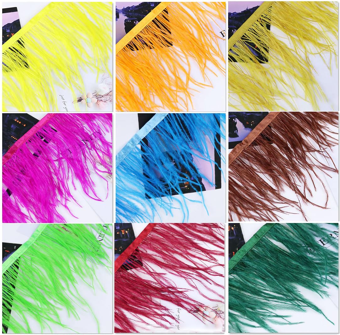 2m Nastro piumato con frange, nastro di piume di struzzo, frange di piume naturali, bordo di piume per cucito, artigianato, costumi, decorazione, fatto a mano, larghezza circa 10-15 cm, verde