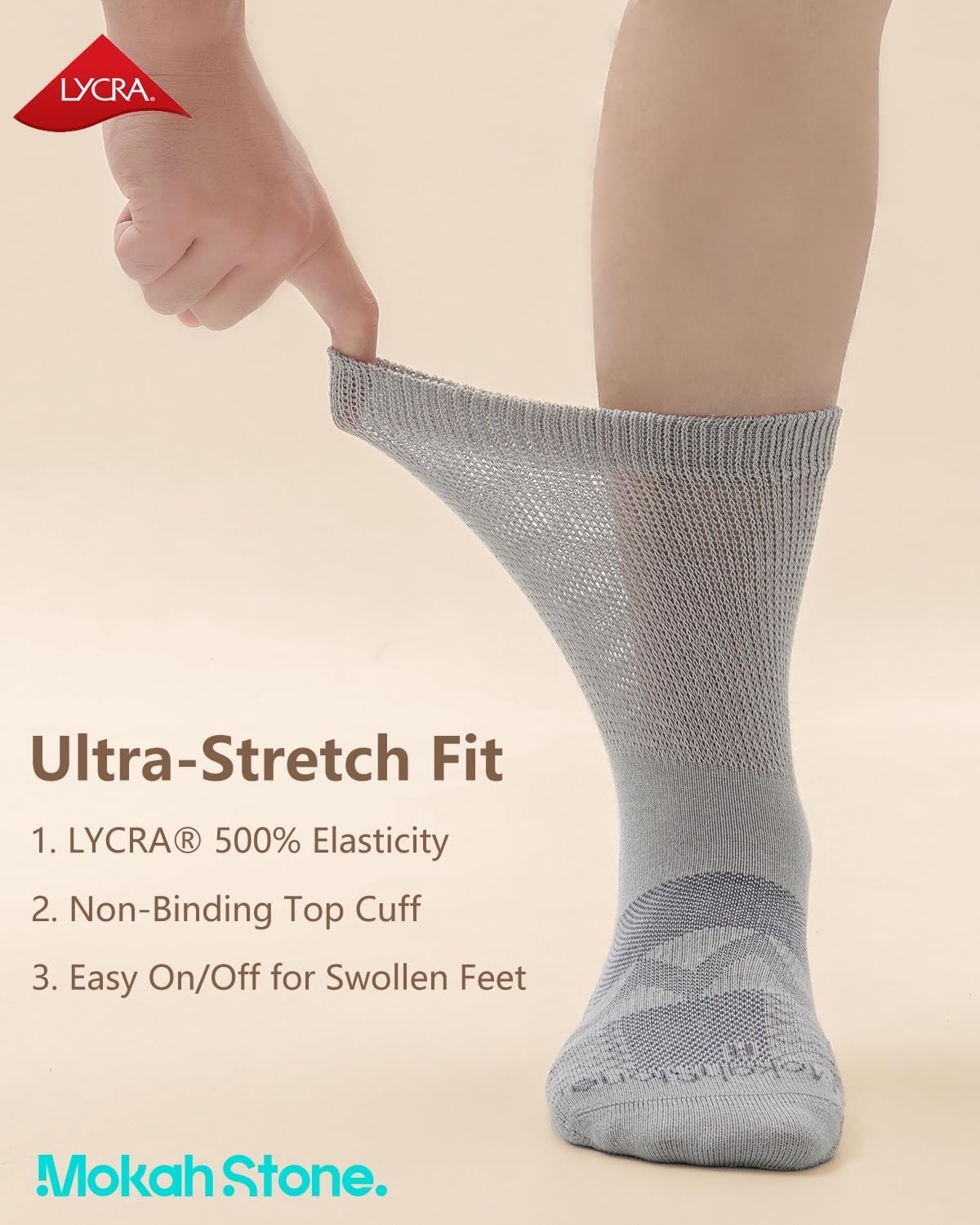 Diabetic Crew Socks for Men Women, COOLMAX LYCRA Moisture-Wicking Non-Binding Socks Neuropathy Sock, 3 Pairs - Image 3