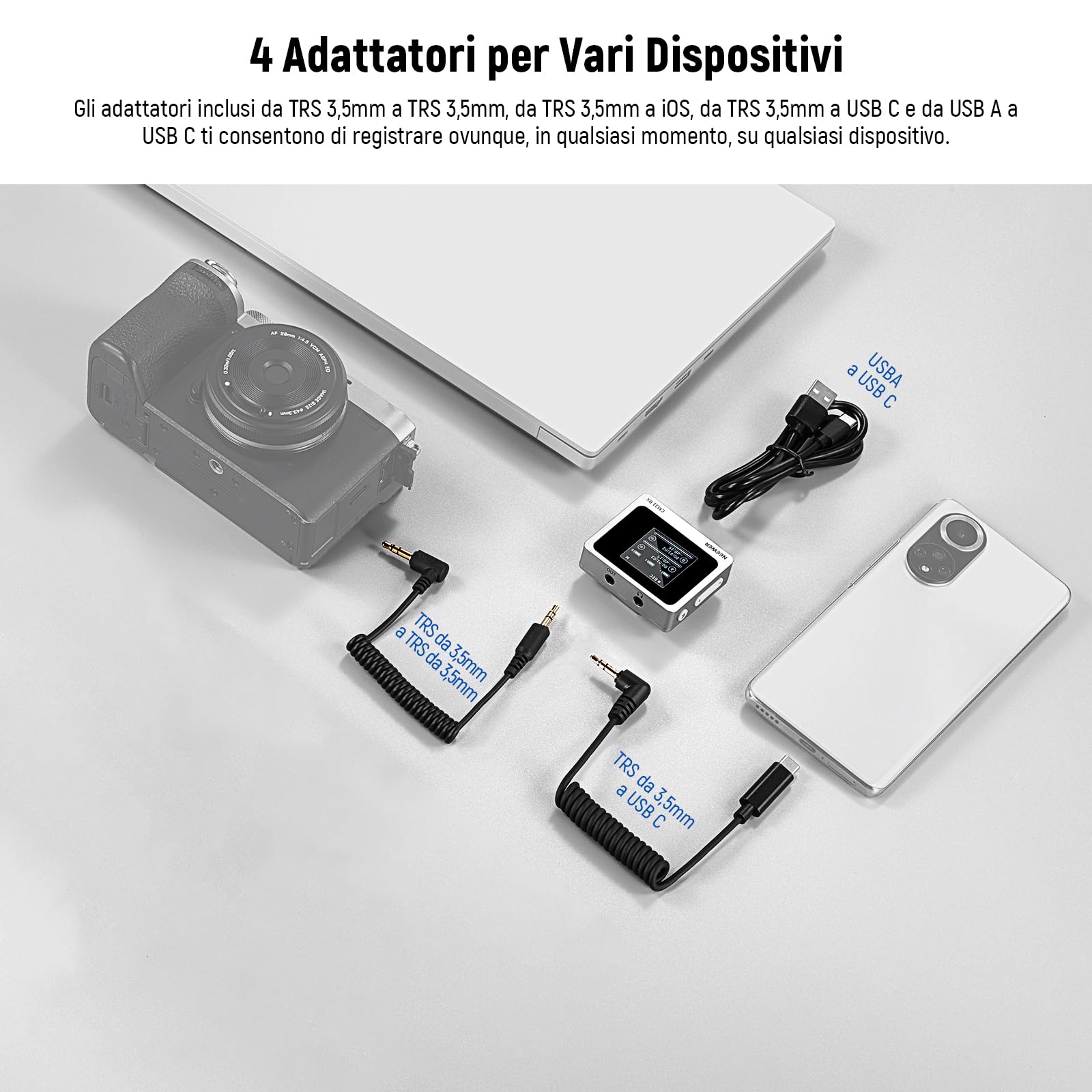NEEWER CM31 Microfono Lavalier Wireless, Spazio Archiviazione 8GB Trasmissione 250m, Microfono Mobile Omnidirezionale a Clip da Bavero, Anti Rumore, Compatibile con iPhone Android PC Laptop Fotocamera