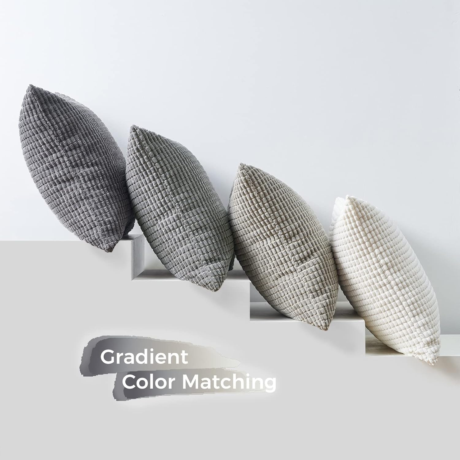 Topfinel 4 Packs Grey Decorative Throw Pillow Covers 24x24 Inch for Living Room Couch Bed Sofa, Boho Western Farmhouse Home Decor, Square Soft Moss Corduroy Fall Cushion Case 60x60 cm - Image 6