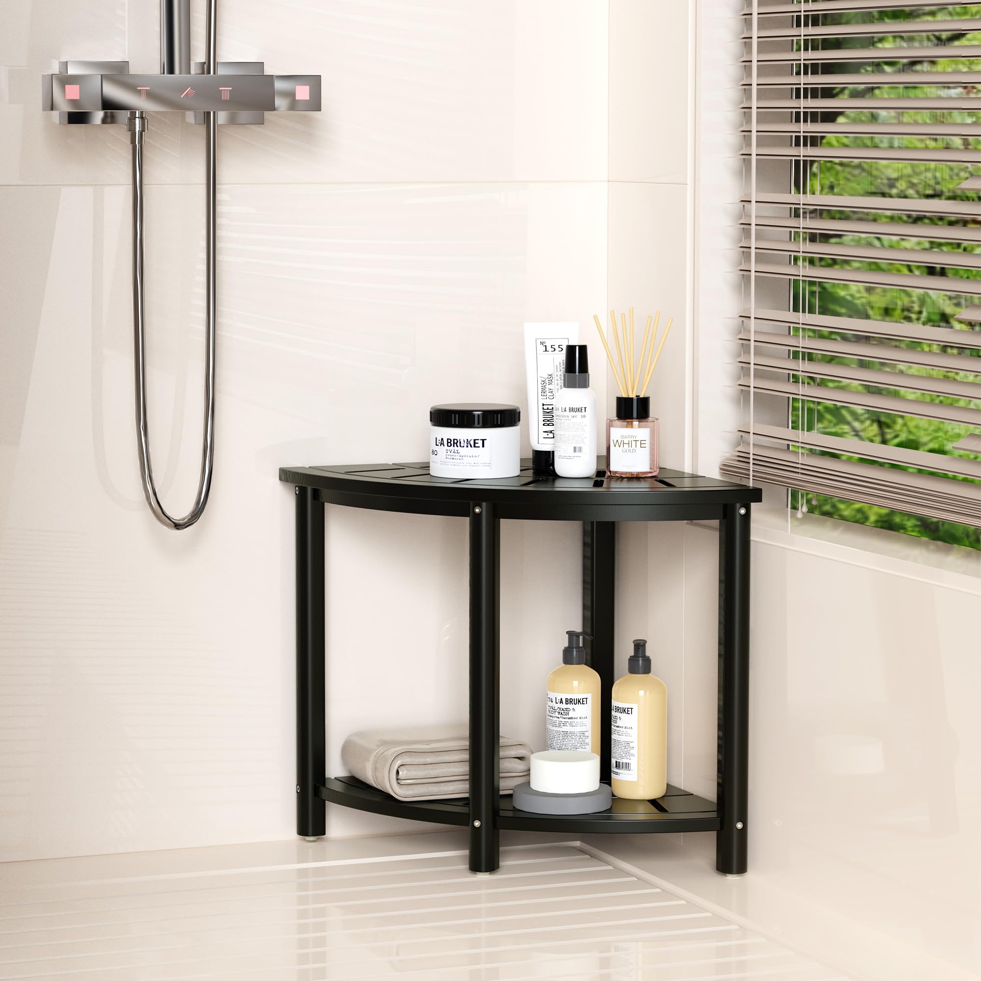 Oridom 12.6 Bamboo Corner Shower Bench For Shaving Legs