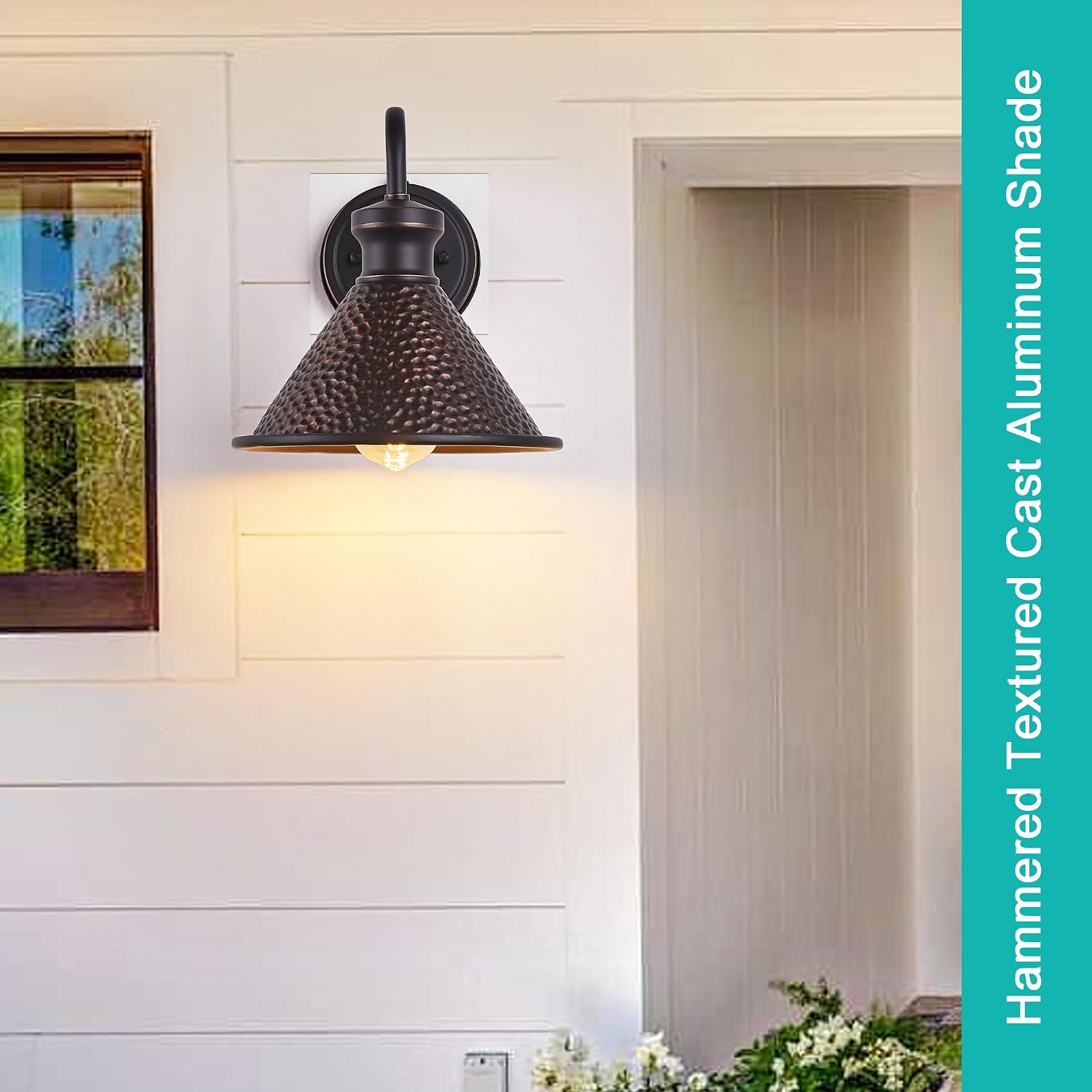 Tarentlight 2 Pack Dusk to Dawn Outdoor Wall Light Fixtures Photocell Sensor, Exterior Sconce Light with Cast Hammered Aluminum Shade, Outside Wall Mount Lamp for House Patio Garage Entryway Doorway