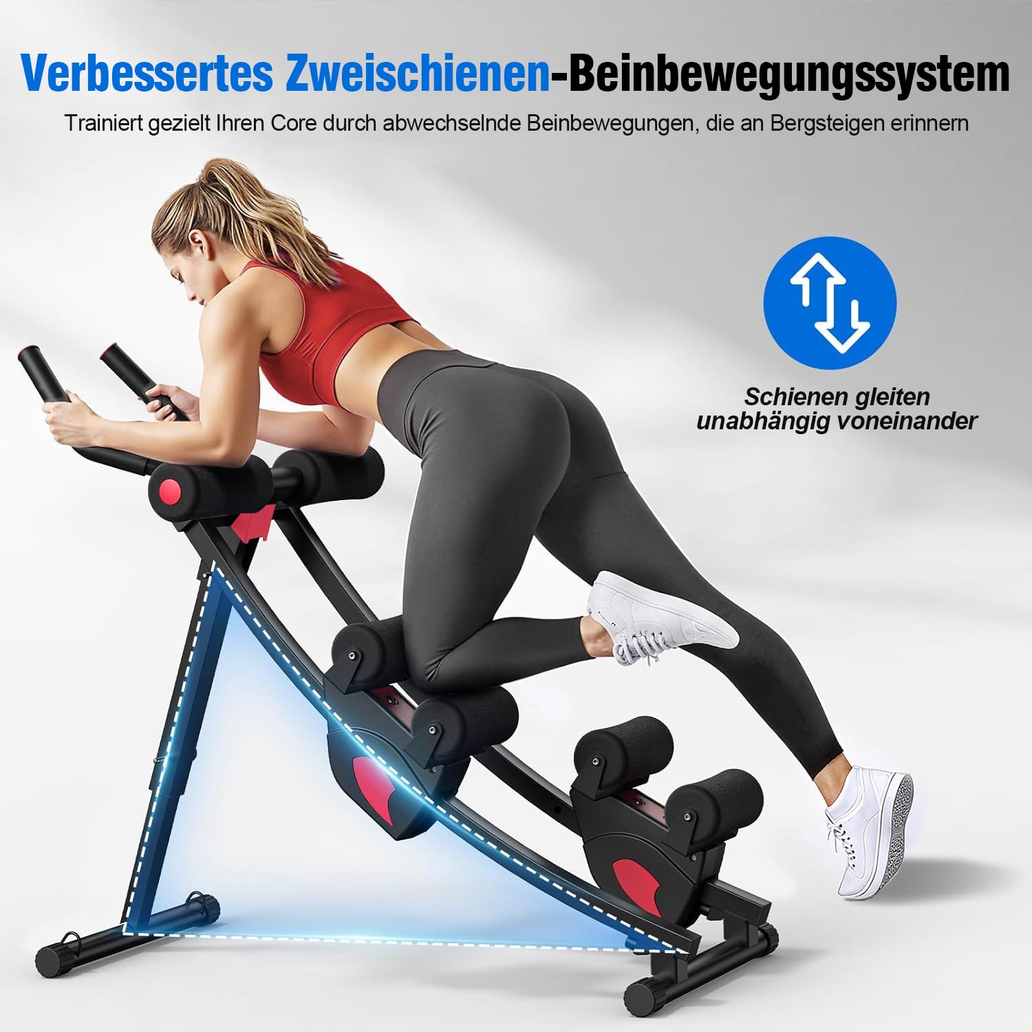 Bauchtrainer für Zuhause, Verstellbarer Bauchmuskeltrainer mit Doppel-Schienensystem, 200 kg belastbar, klappbar, Ganzkörper-Trainingsgerät fürs Home Gym, Widerstandsbänder & LCD-Monitor