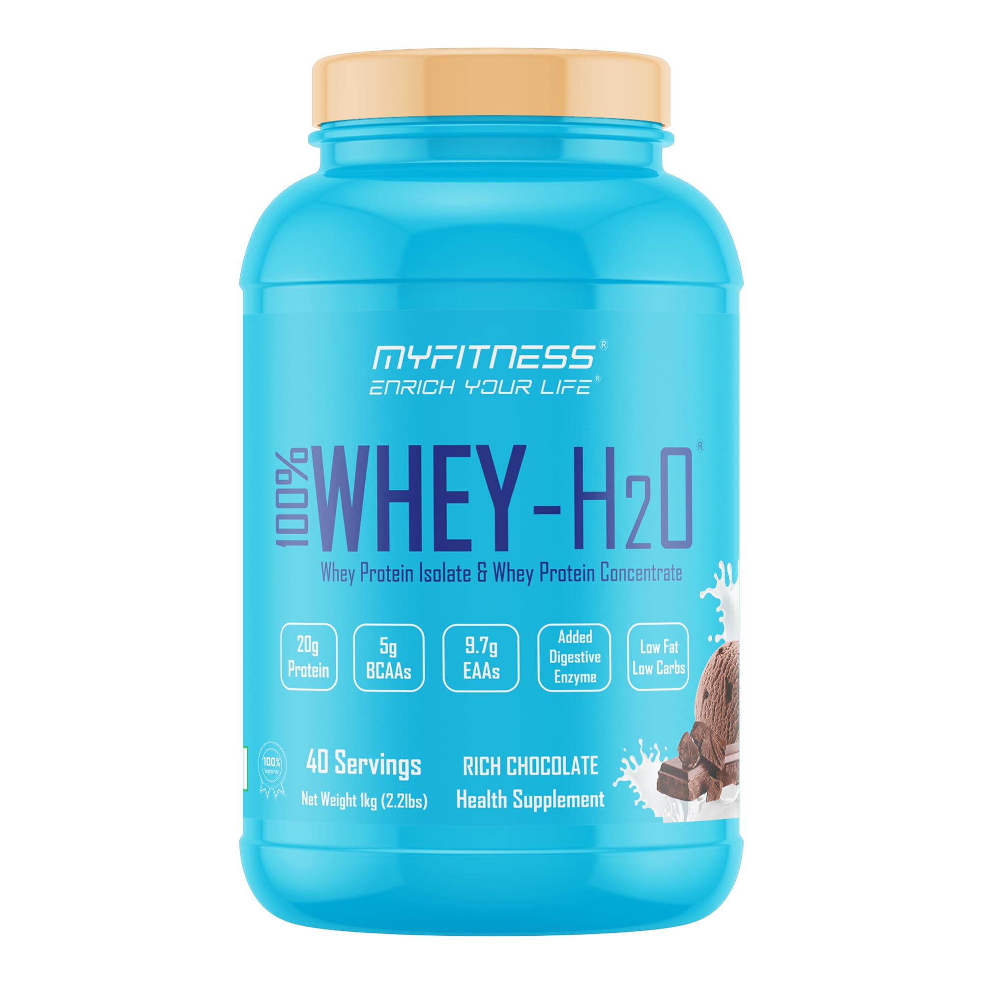 Myfitness Whey Protein Isolate Concentrate Blend 1kg Rich Chocolate 40 Servings | 80% Protein Per Serving | Added Digestive Enzymes | Protein Powder Supplement-image-38