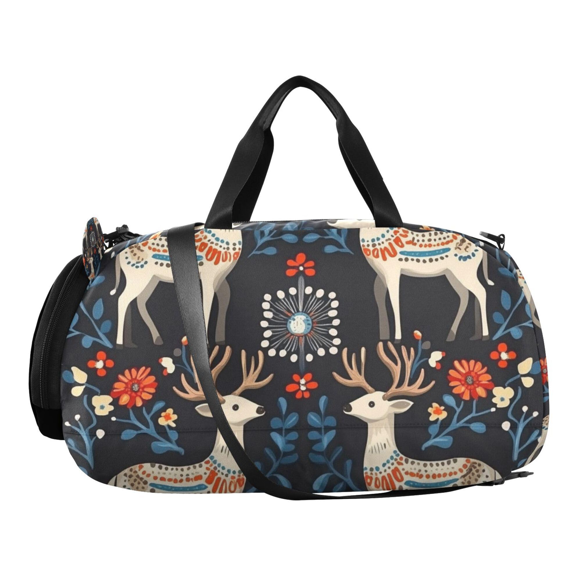 Glaphy Cartoon Deer Ethnic Duffle Bag for Toddler Boys Girls, Gym Sports Bag with Shoe Compartments, Kids Travel Overnight Weekender Shoulder Bag