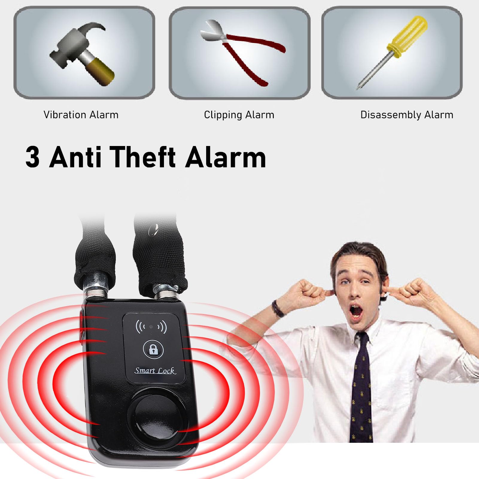 Bluetooth Smart Chain Lock, Y797G Keyless Bike Lock with Anti Theft Alarm 110dB, APP Control IP44 Electronic Digital Lock for Bike Scooter Motorcycle Gate Door (Black)