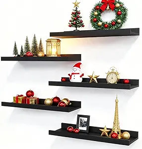 RICHER HOUSE 5 Set Floating Wall Mounted Shelves, Black Shelves for Wall Decor, Modern Picture Le...