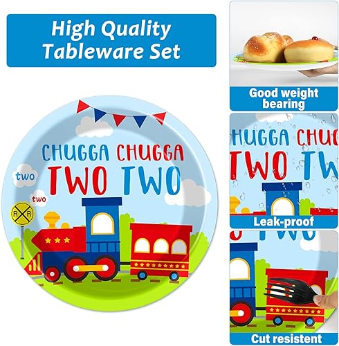 Miniatura 4 de 100 PCS Chugga Chugga Two Two - Juego de suministros para fiestas, platos de tren y servilletas para fiesta de 2 cumpleaños, paquetes de vajilla