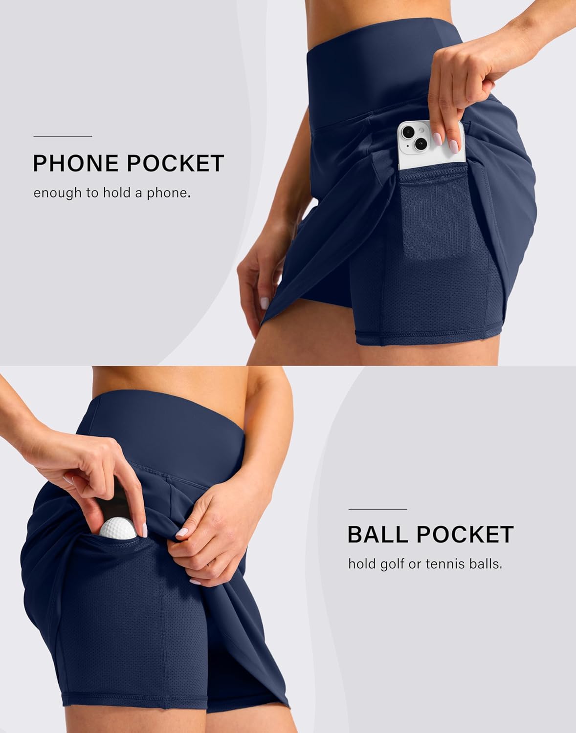 SANTINY 16'' Skorts for Woman with 4 Side Pockets High Waisted Stretch Pickleball Athletic Skirts Casual Tennis Golf Skirts
