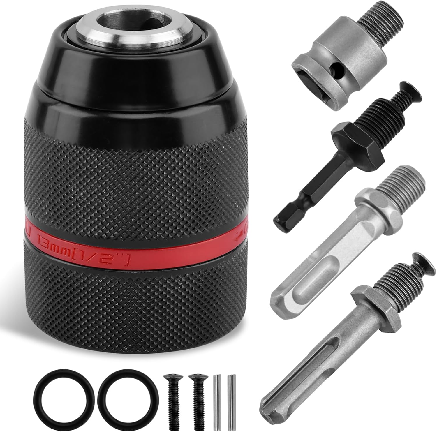 Keyless Drill Chuck for Milwauke-e, 1/2-20UNF Mount 1-13mm Self-Tightening Chuck – Fits 3/8" SDS-Plus Shank, 1/4" Hex Shank & 1/2" Impact Wrench Adapter(COLOR:black)