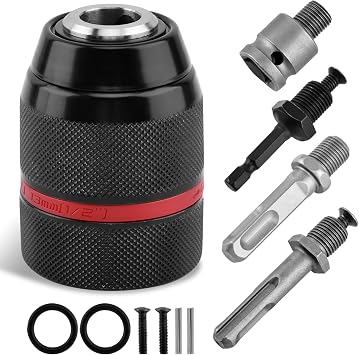 Keyless Drill Chuck for Milwauke-e, 1/2-20UNF Mount 1-13mm Self-Tightening Chuck Fits 3/8" SDS-Plus Shank, 1/4" Hex Shank & 1/2" Impact Wrench AdapterCOLORblack