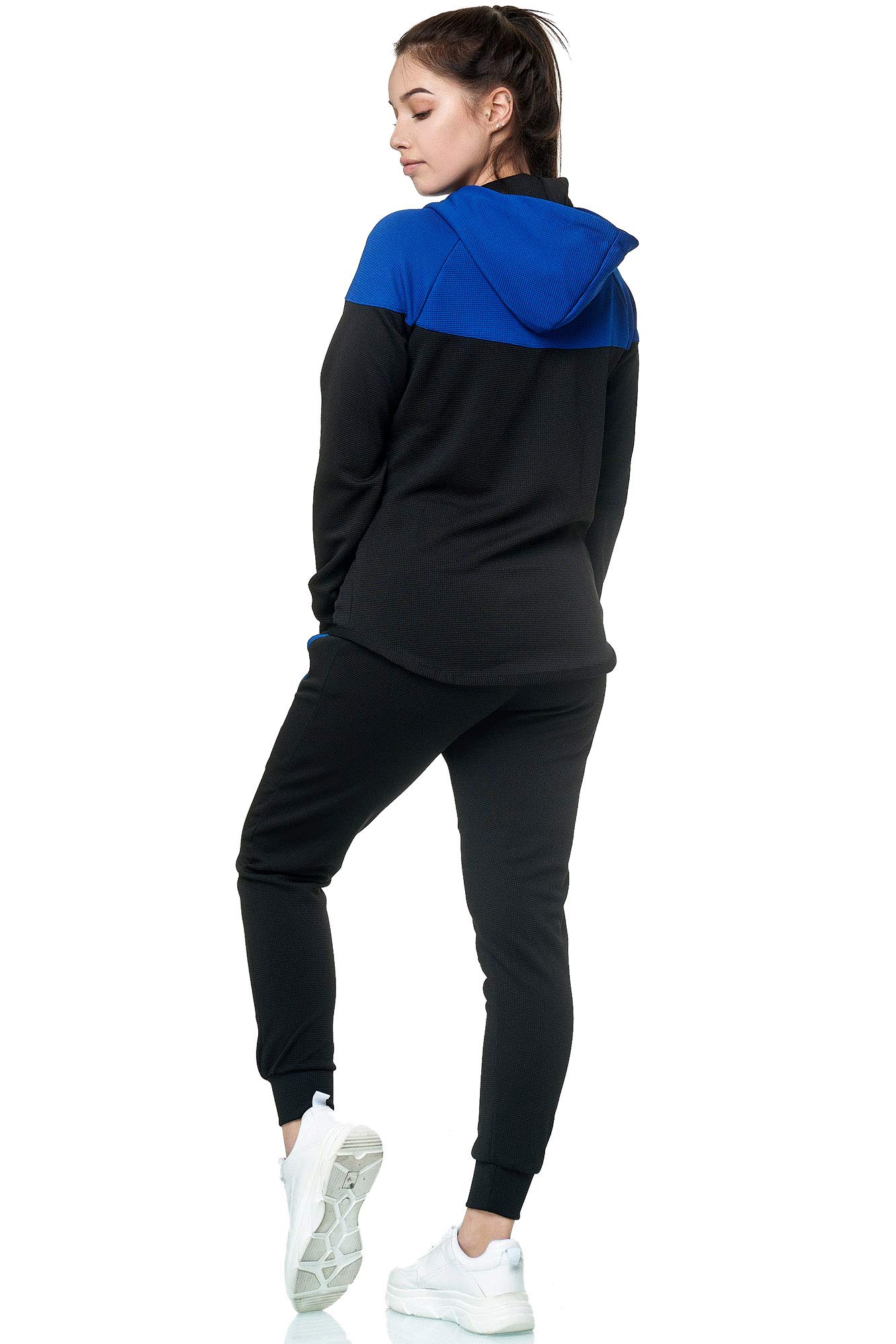 Violento Damski dres do biegania 0984 | fajny dres fitness z bawełny | kurtka treningowa z zamkiem błyskawicznym i kapturem | dres sportowy z gumowym ściągaczem, rozmiar S-3XL