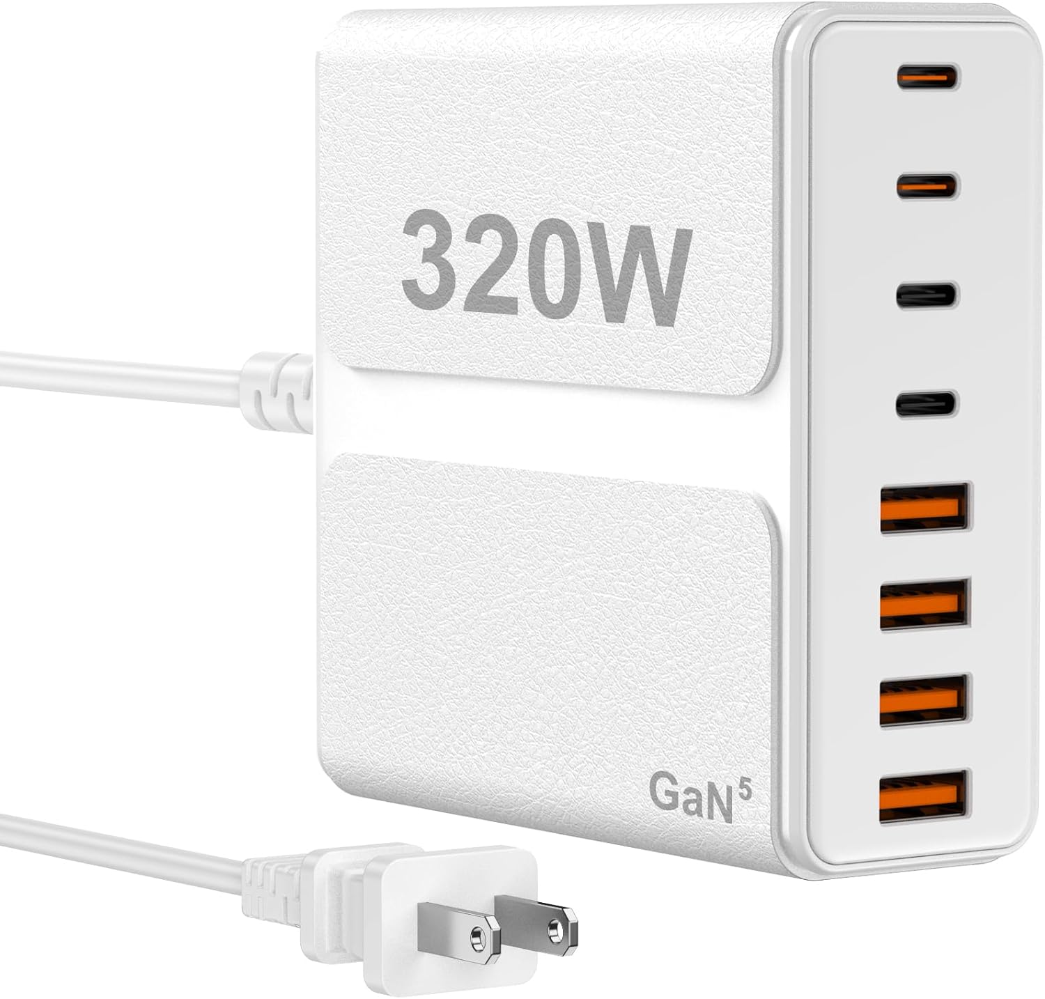 320W USB C Charger Block, 8-Port USB C Charging Station PD 65W PC Laptop Fast Charger Adapter for MacBookPro/Air,DELL,iPad,Portable Charging Station for iPhone,Samsung Galaxy (White)