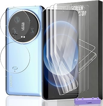 3+2 Pack Screen Protector for Xiaomi 14 Ultra Flexible TPU Film NOT Glass with Tempered Glass Camera Lens Protector. Easy Installation, Self-Healing HD Clear Screen Protector