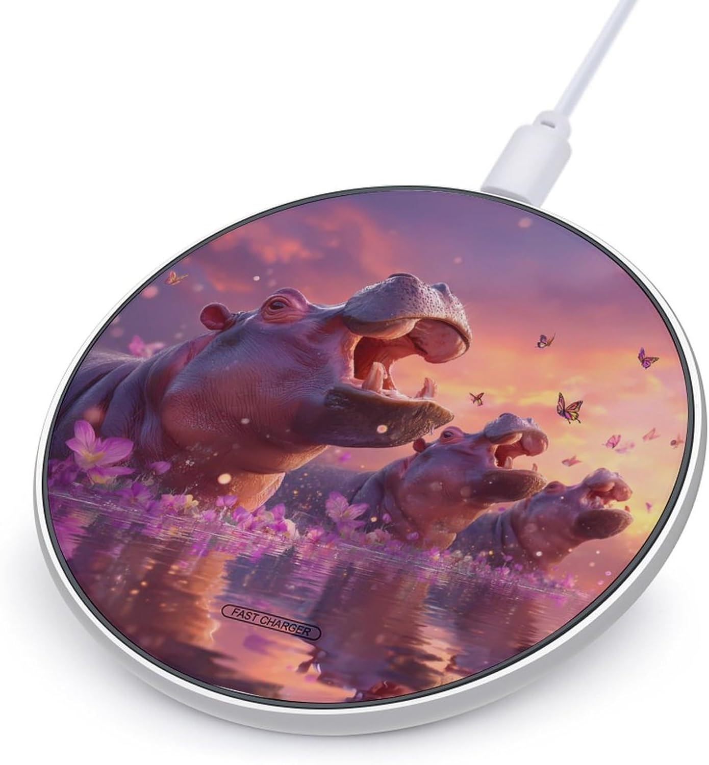 Funny Hippo Butterfly Novelty Wireless Charger Funny 10W Fast Charging Pad Mat for Cell Phone