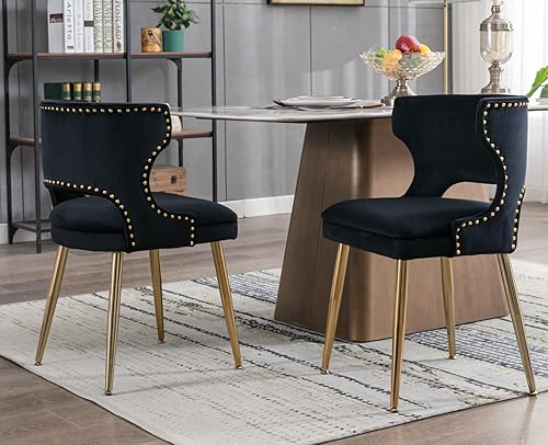 EALSON Juego de 2 cómodas sillas de comedor tapizadas de terciopelo con patas de metal dorado sillas de cocina modernas sin reposabrazos para sala