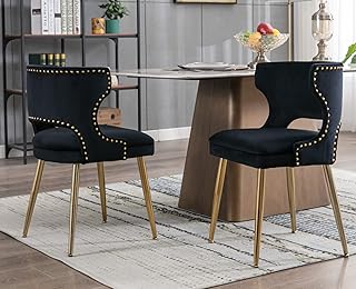 EALSON Velvet Dining Chairs Set of 2 Comfy Upholstered Dining Room Chairs with Gold Metal Legs Modern Accent Kitchen Chairs Armless Side Chairs for Living Room/Dining Room, Black