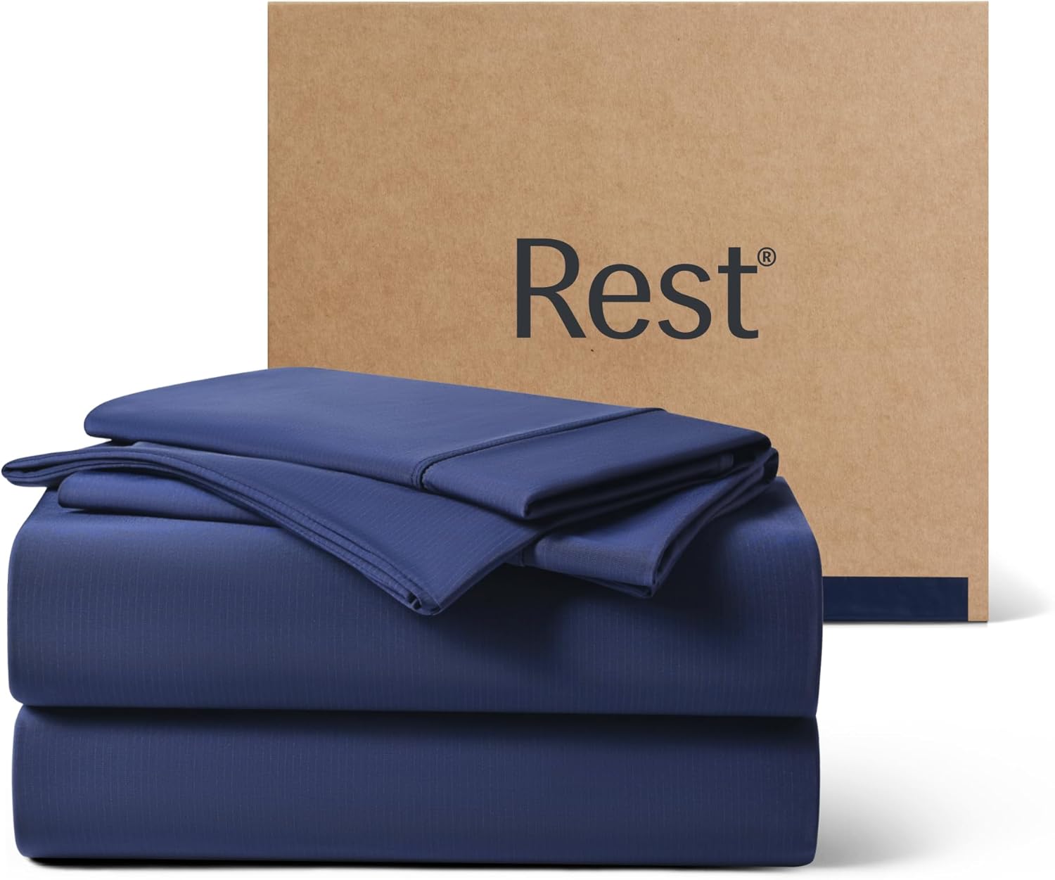 REST Evercool+ Cooling Sheet Set, Cali King, Midnight Blue, Breathable Bed Sheets for Hot Sleeper and Night Sweats, with Pillowcases, with Ionic+ Self-Cleaning Silver Yarn for Sensitive Skin, 4PCS