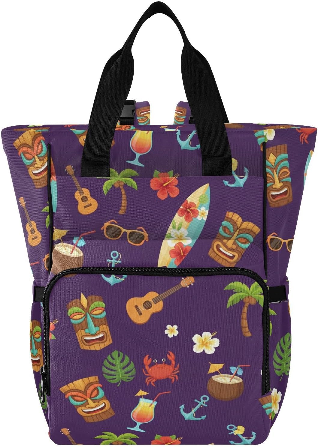SPRIPORT Tropical Surfboard Flowers Purple Print Diaper Bag Backpack for Baby Boys Girls Multifunction Baby Essentials Travel Tote with Stroller Straps & Bottle Storage Maternity Travel Bag for Baby