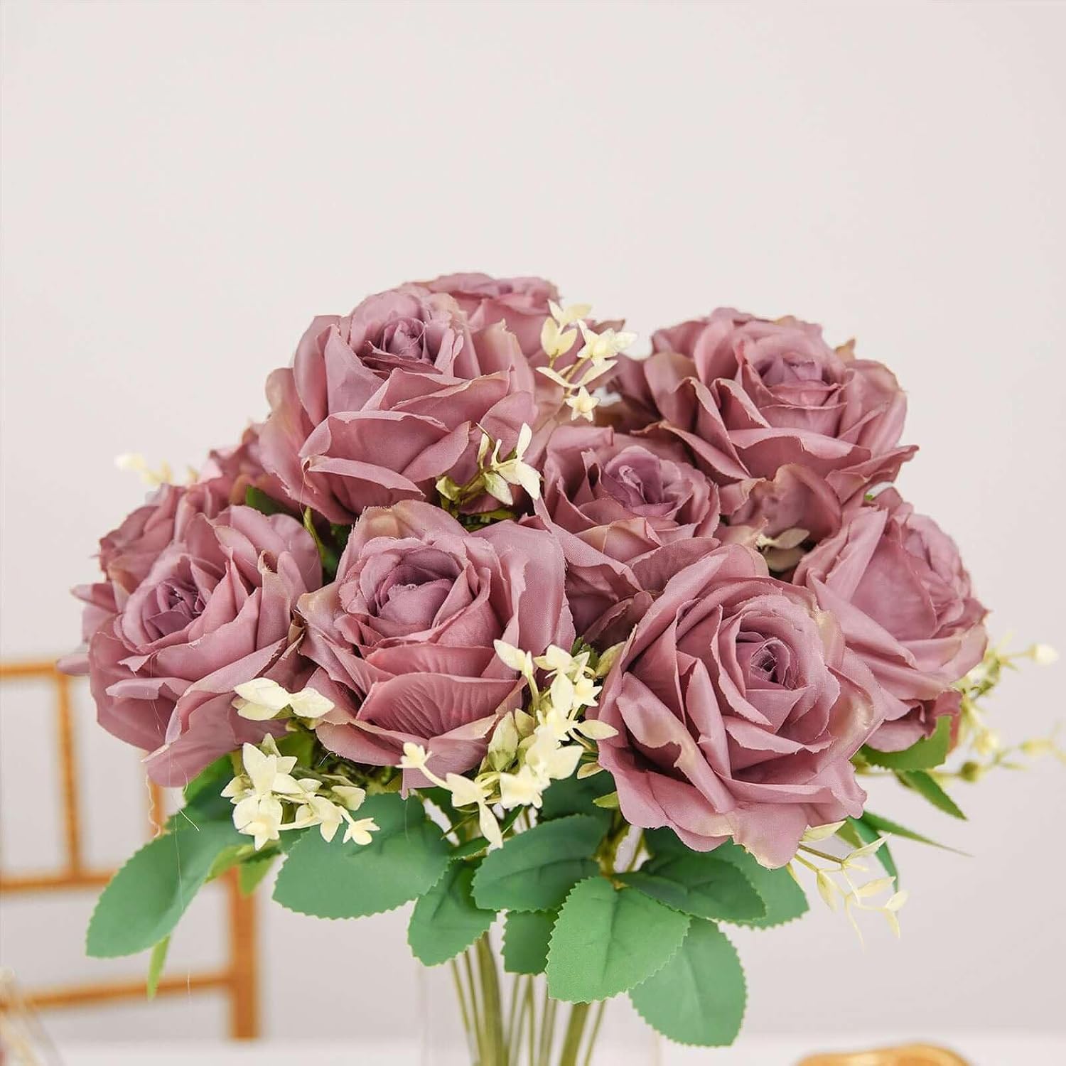 Efavormart 2 Pack 18 inch Dusty Rose Artificial Silk Rose Bouquets, Vintage Romantic Faux Rose Bushes for Boho-Chic Weddings and Cottage-Core Decor