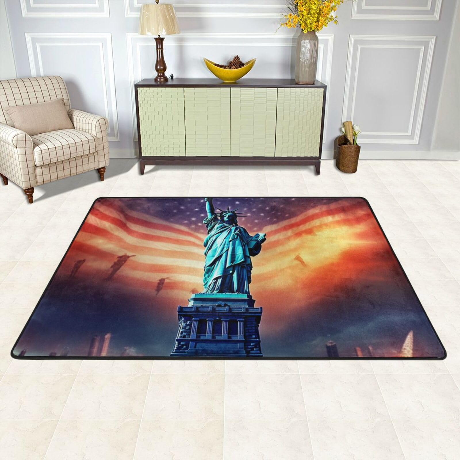 OPSREY Independence Day Printed Area Rug Home Decor Floor Mat Aesthetic Rug